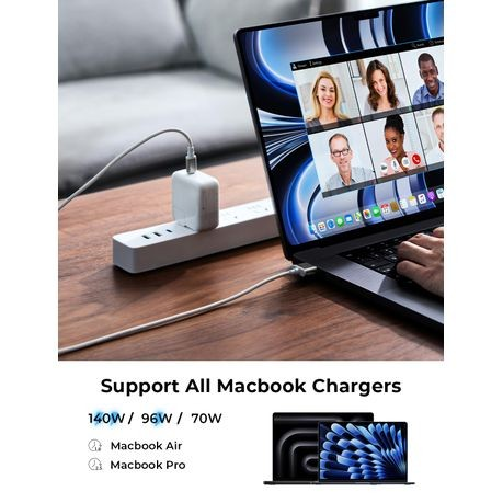 PEACHZ 140W USB-C Magnetic 3 Cable Fit for MacBook Charger 2M