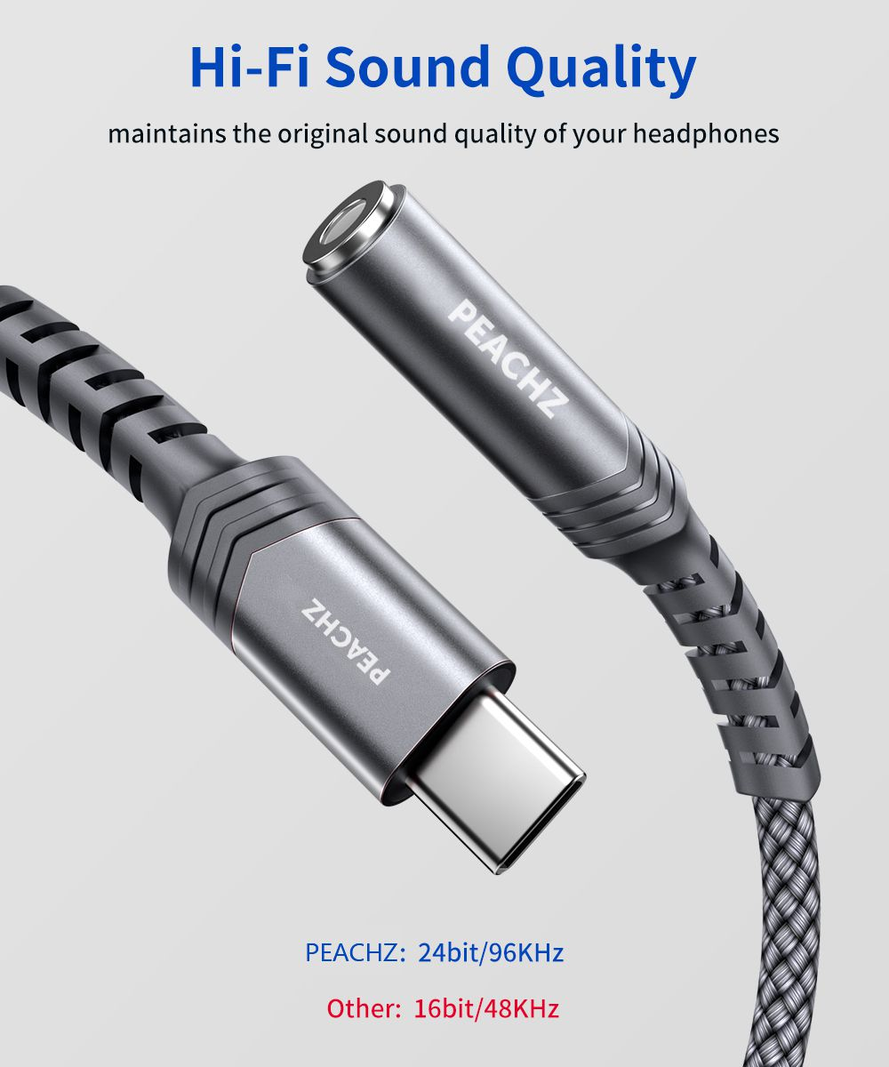 PEACHZ USB-C to 3.5mm Female Headphone Jack Adapter 0.18M