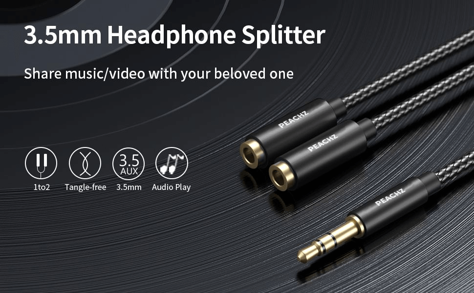 PEACHZ 3.5mm Audio Splitter 2 Female to 1 Male 0.28M