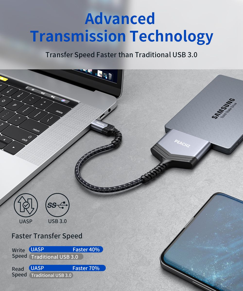 PEACHZ USB-C to 2.5" SATA III Hard Driver Adapter 0.2M