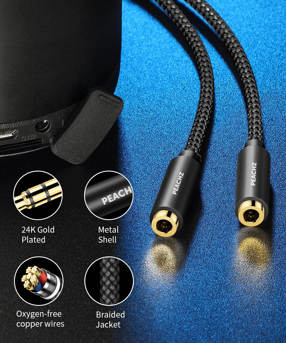 PEACHZ 3.5mm Audio Splitter 2 Female to 1 Male 0.28M