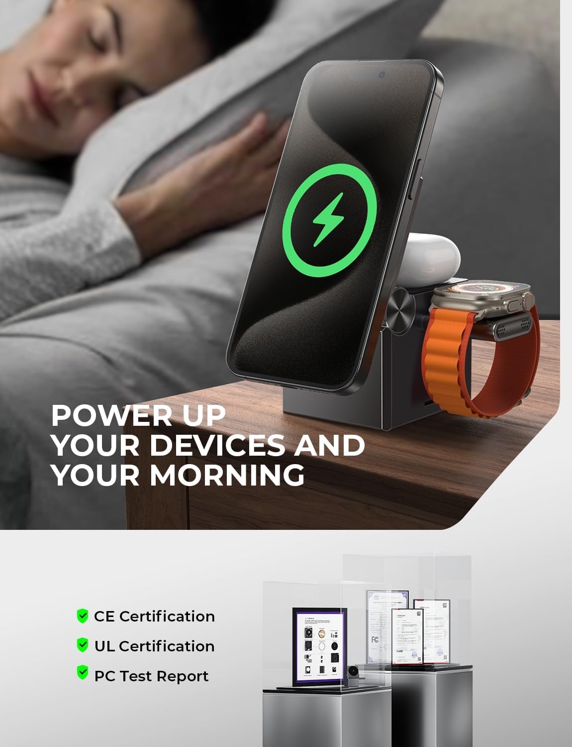 PEACHZ 3-in-1 Wireless Magsafe Charger for Apple Devices Only