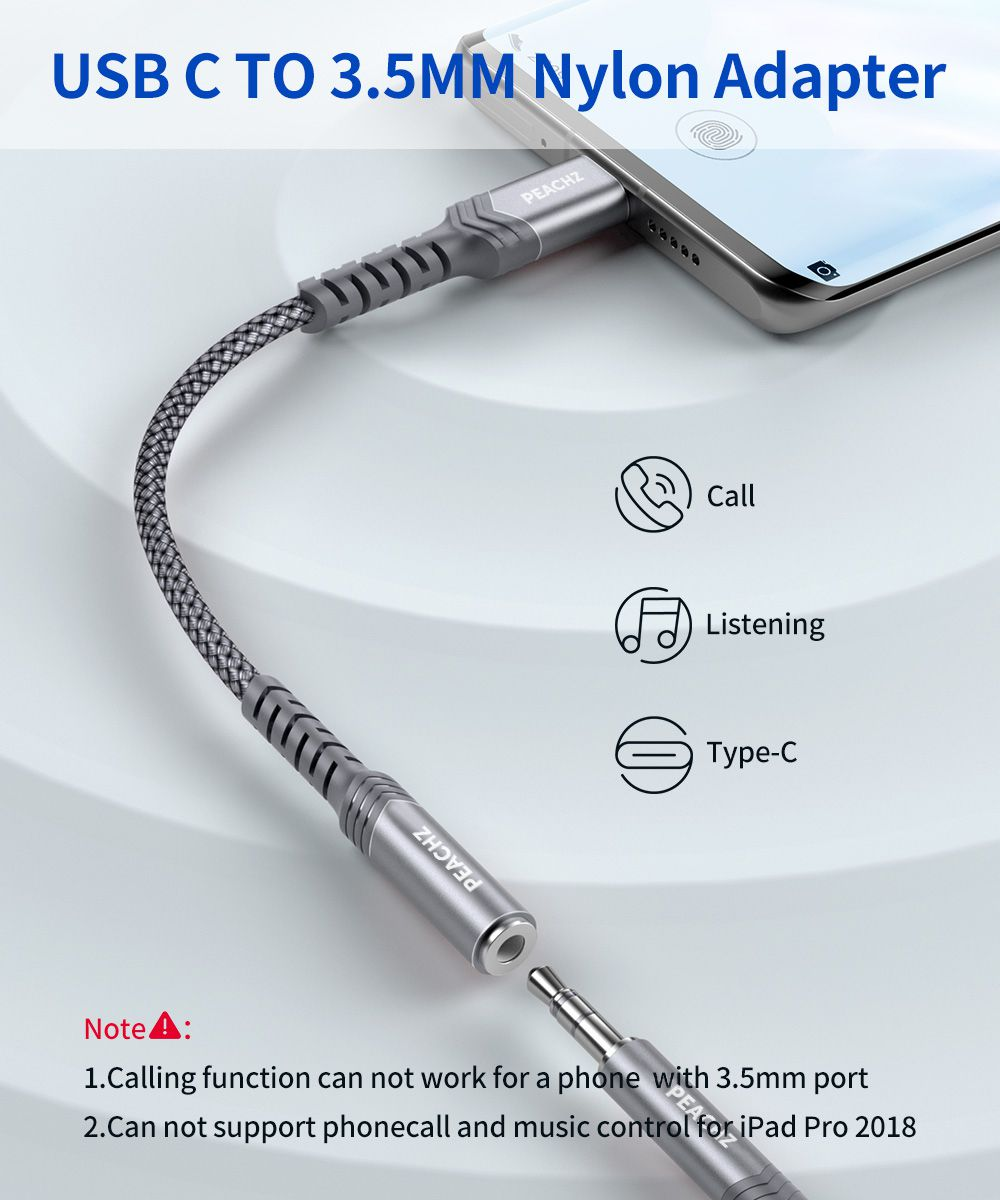 PEACHZ USB-C to 3.5mm Female Headphone Jack Adapter 0.18M