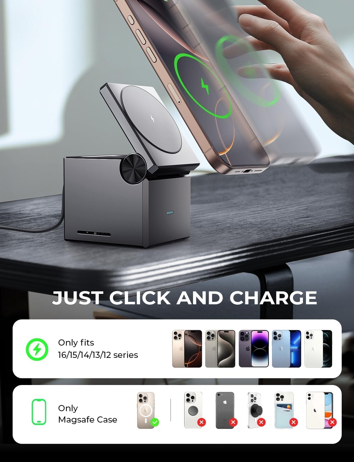 PEACHZ 3-in-1 Wireless Magsafe Charger for Apple Devices Only
