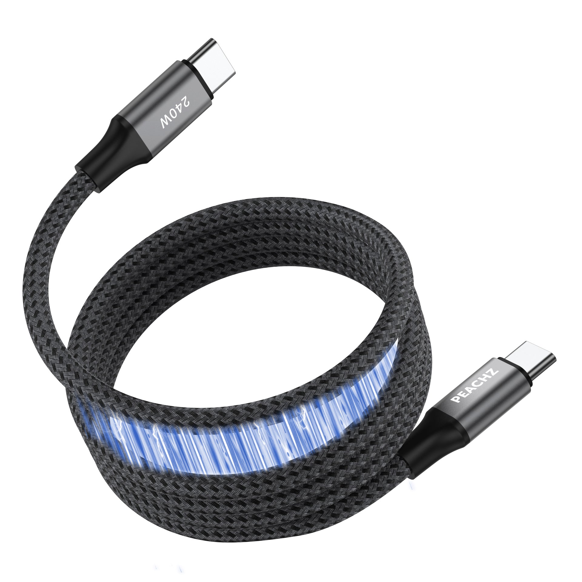 PEACHZ USB-C to USB-C Magnetic Cable-240W Fast Charging, Nylon Braided-1.5m