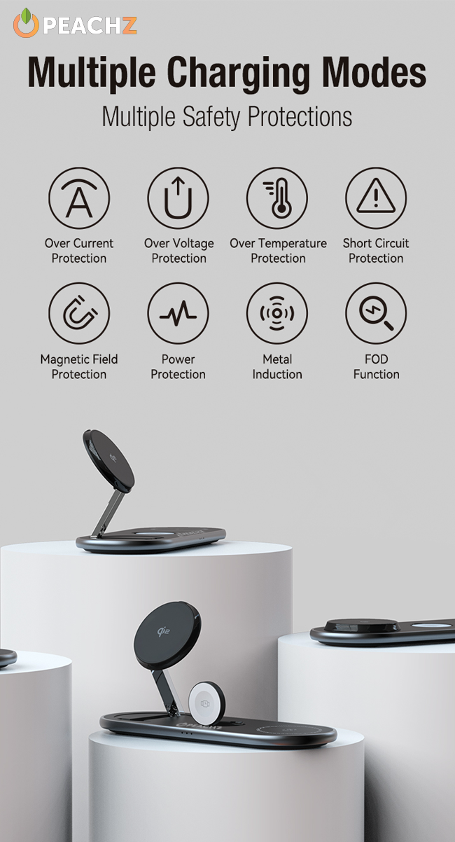 PEACHZ Qi2 3-in-1 Magnetic Wireless Charging Stand-15W Fast Charging