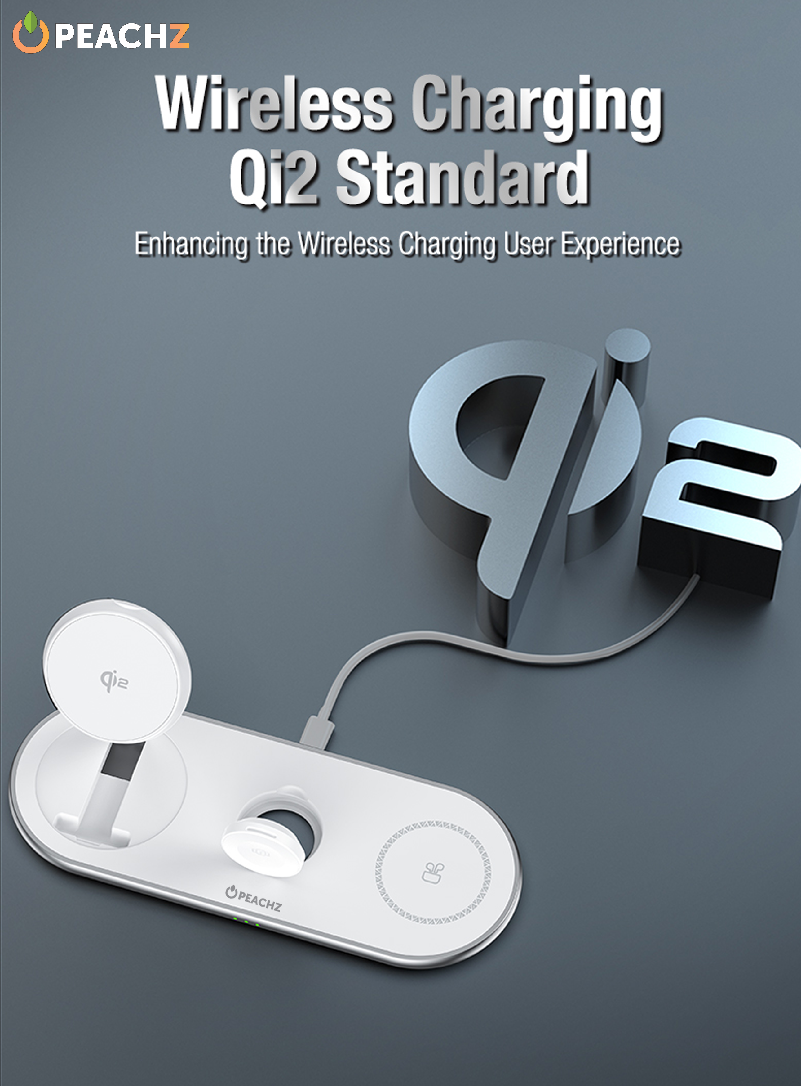 PEACHZ Qi2 3-in-1 Magnetic Wireless Charging Stand-15W Fast Charging