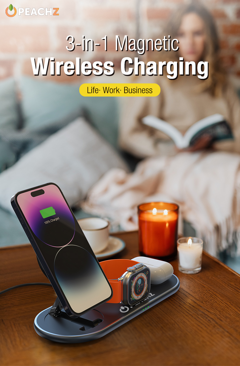 PEACHZ Qi2 3-in-1 Magnetic Wireless Charging Stand-15W Fast Charging
