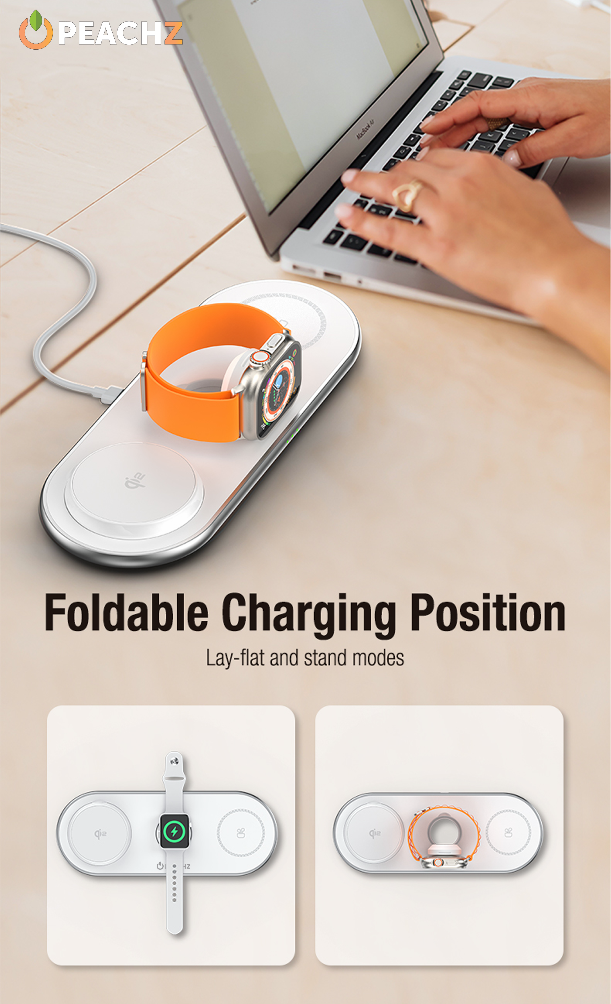 PEACHZ Qi2 3-in-1 Magnetic Wireless Charging Stand-15W Fast Charging