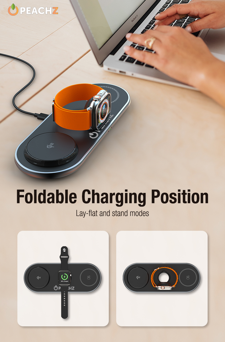 PEACHZ Qi2 3-in-1 Magnetic Wireless Charging Stand-15W Fast Charging
