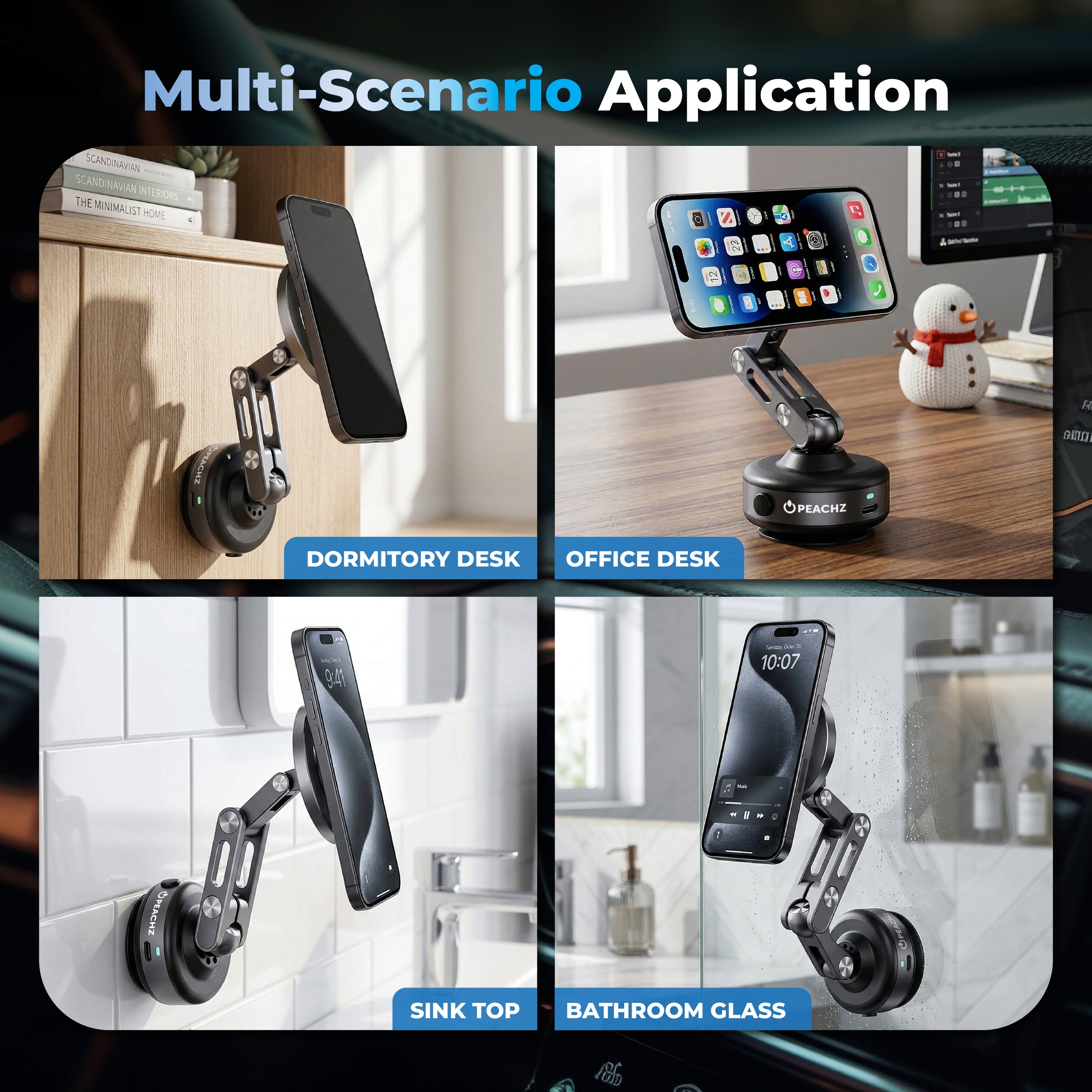 Peachz Adjustable Magnetic Car Phone Mount with Vacuum Suction