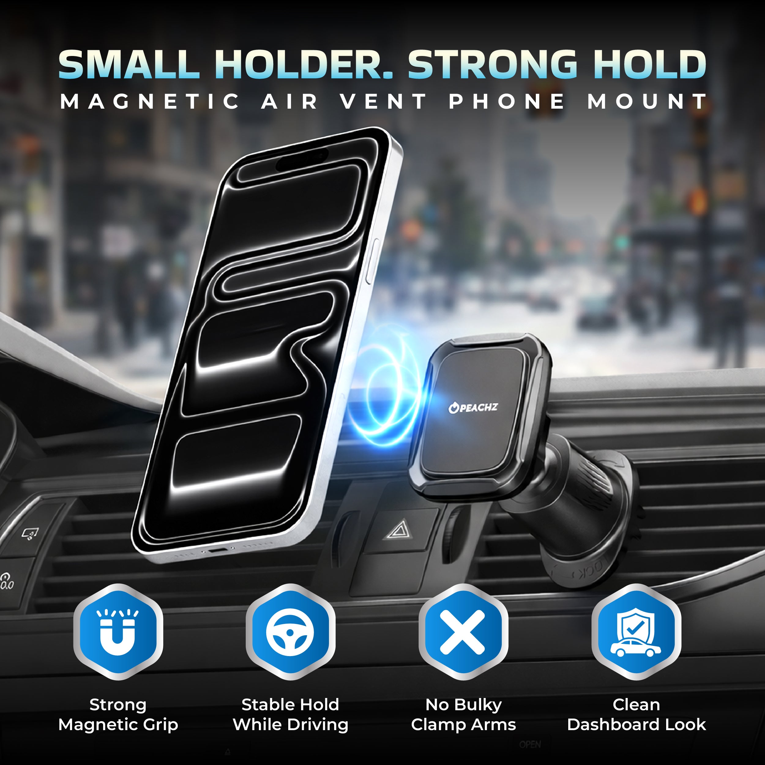Peachz Magnetic Air Vent Car Phone Holder Secure Grip