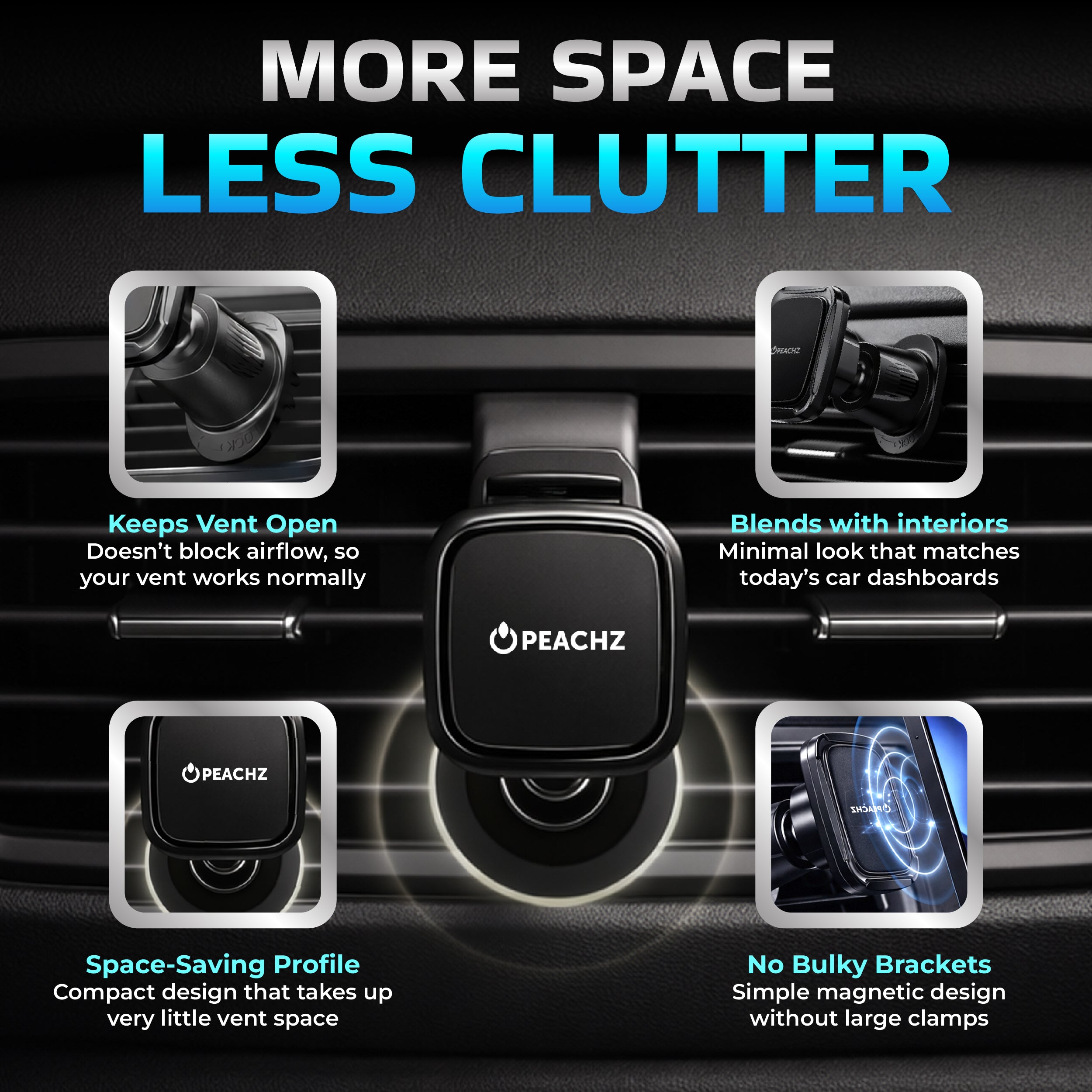 Peachz Magnetic Air Vent Car Phone Holder Secure Grip