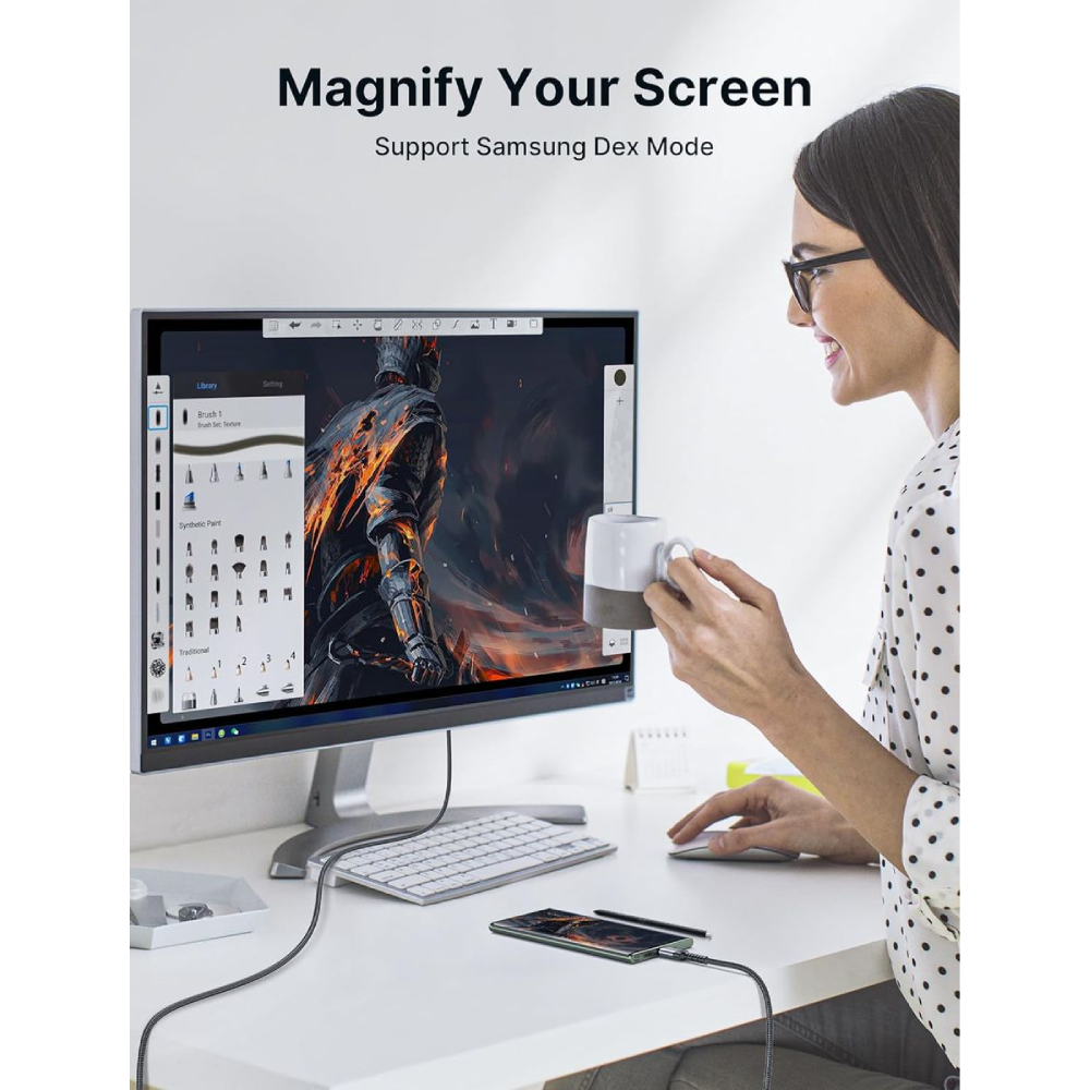 PEACHZ Nylon Braided USB-C to HDMI 2.1 Cable 2M