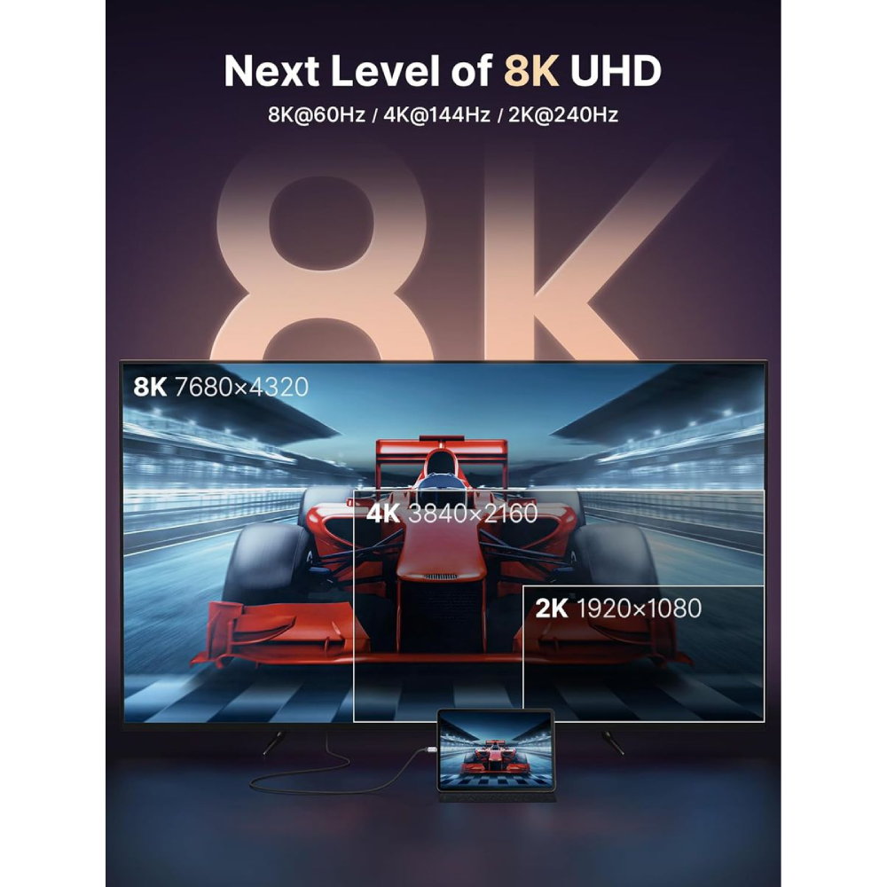 PEACHZ Nylon Braided USB-C to HDMI 2.1 Cable 2M