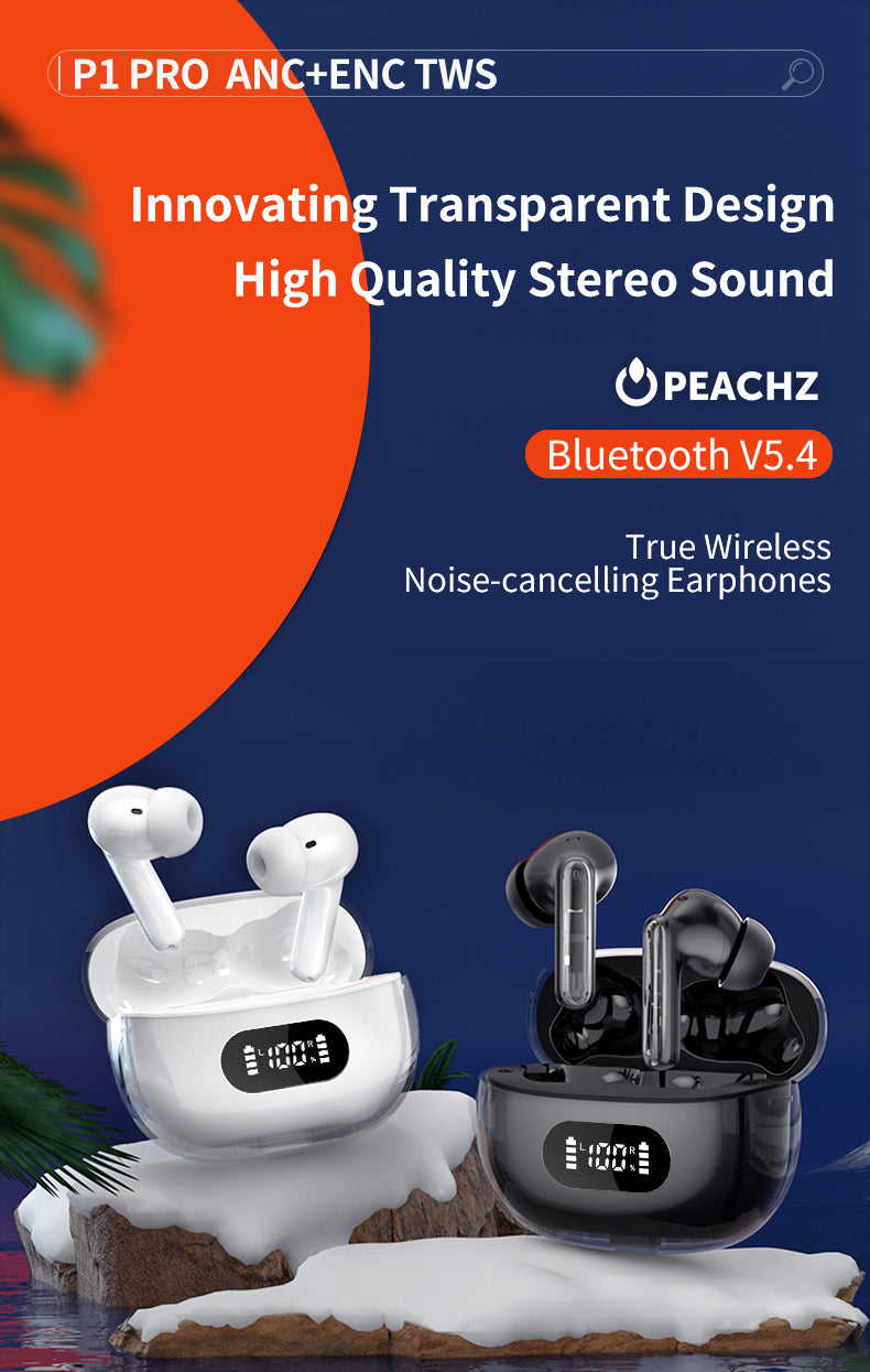PEACHZ P1 X Wireless Earbuds TWS-4 ENC-Noise-Cancelling Mic Black