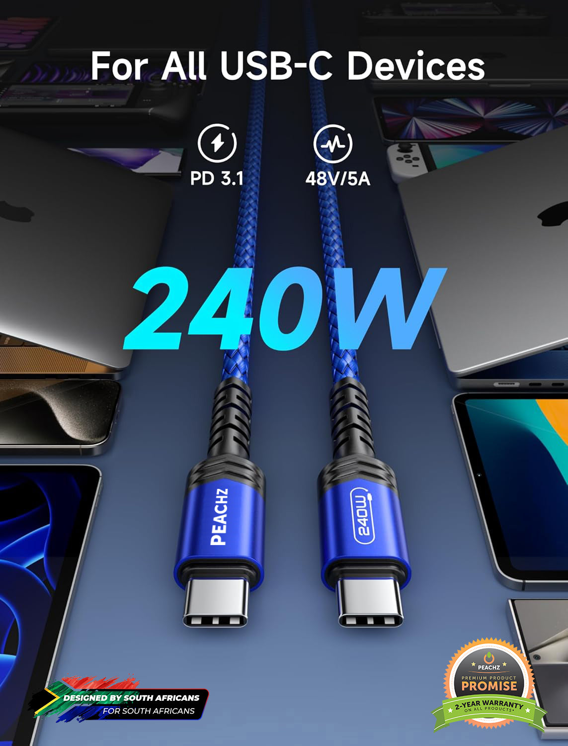 PEACHZ 240W USB C to USB C Cable ,Type C Fast Charger Cable ,2 meter Cord