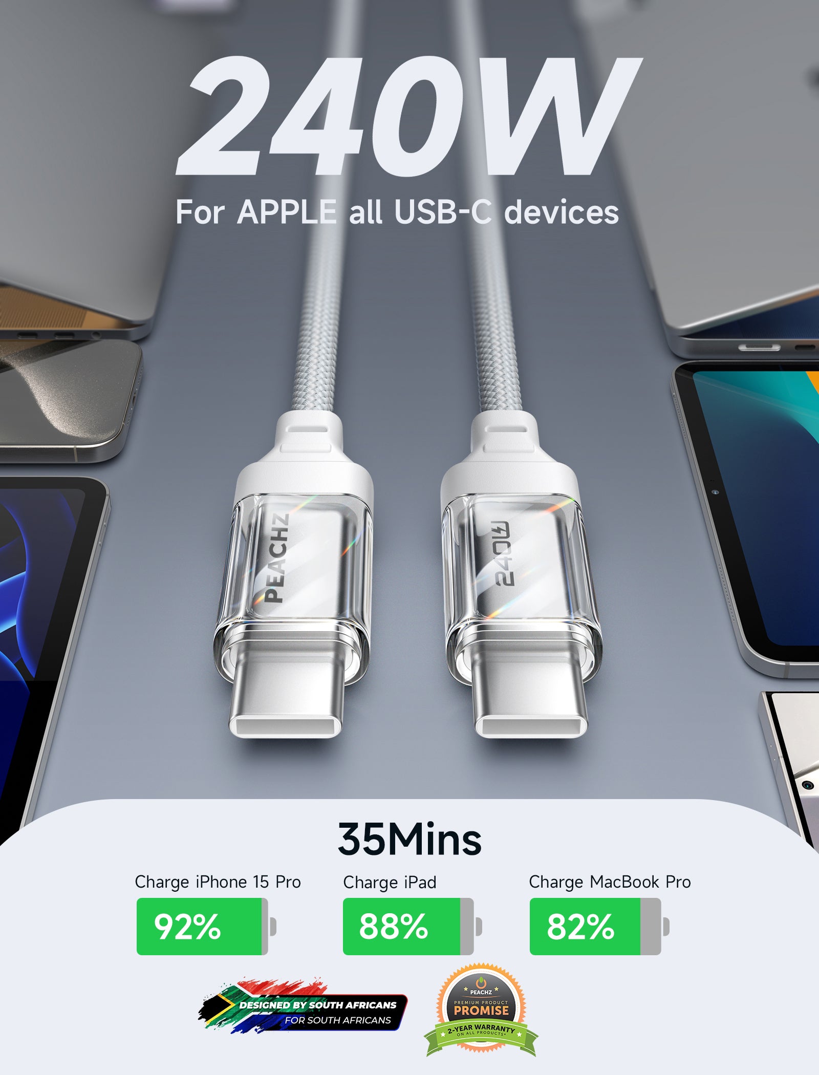 PEACHZ 240W USB C to USB C Cable ,Type C Fast Charger Cable ,2 meter Cord