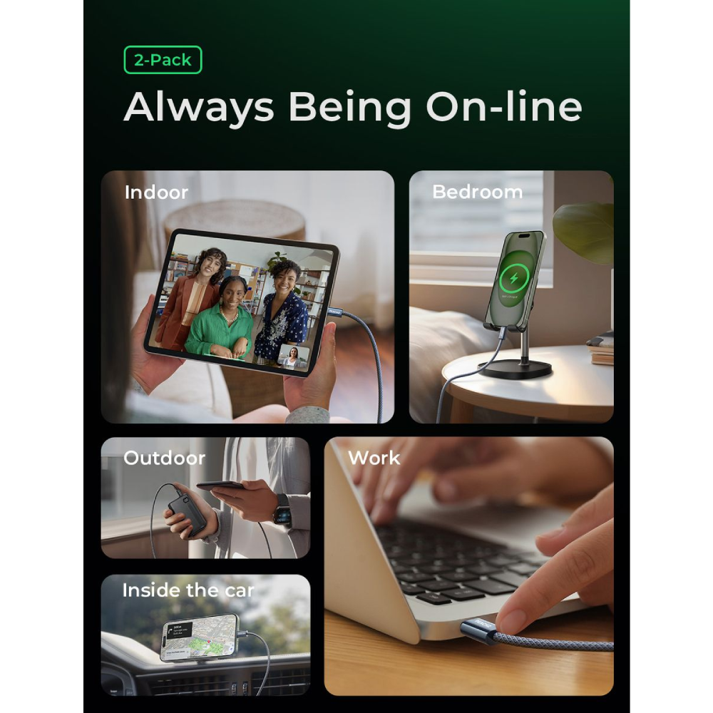 PEACHZ 240W Fast Charging USB-C to USB-C Nylon Braided Cable 2-Pack 2 Meter