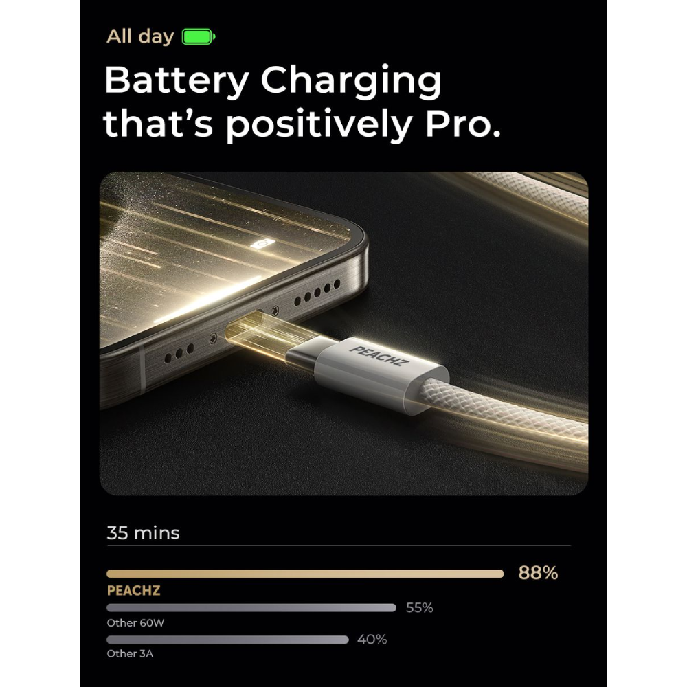 PEACHZ 240W Fast Charging USB-C to USB-C Nylon Braided Cable 2-Pack 2 Meter