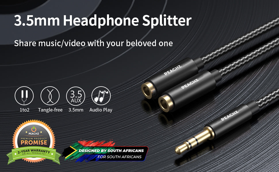 PEACHZ 3.5mm Audio Splitter 2 Female to 1 Male 0.28M