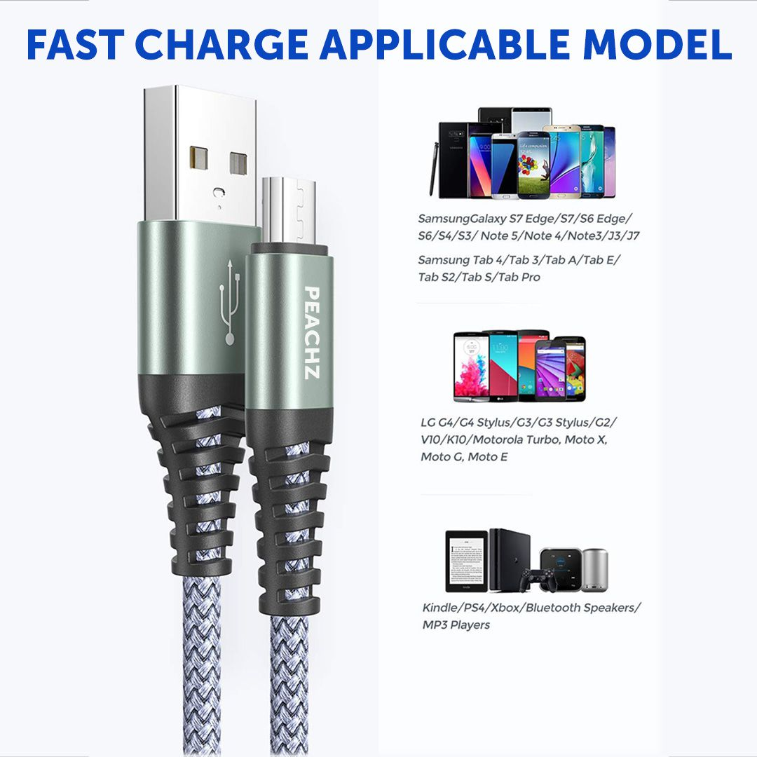 PEACHZ USB-A To Micro-USB Nylon Braided Cable 2M
