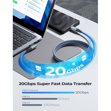 PEACHZ USB-C to USB-C Elbow Transfer Data Cable 3.2 Gen 2M