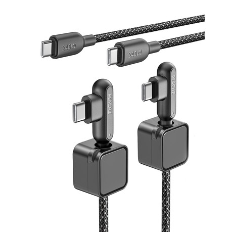 PEACHZ 240W USB-C to USB-C Right Angle Fast Charge 2 Pack with Magnetic Cable Clips 2 Meter