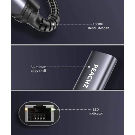 PEACHZ USB-C to Gigabit Ethernet RJ45 Adapter 0.2M