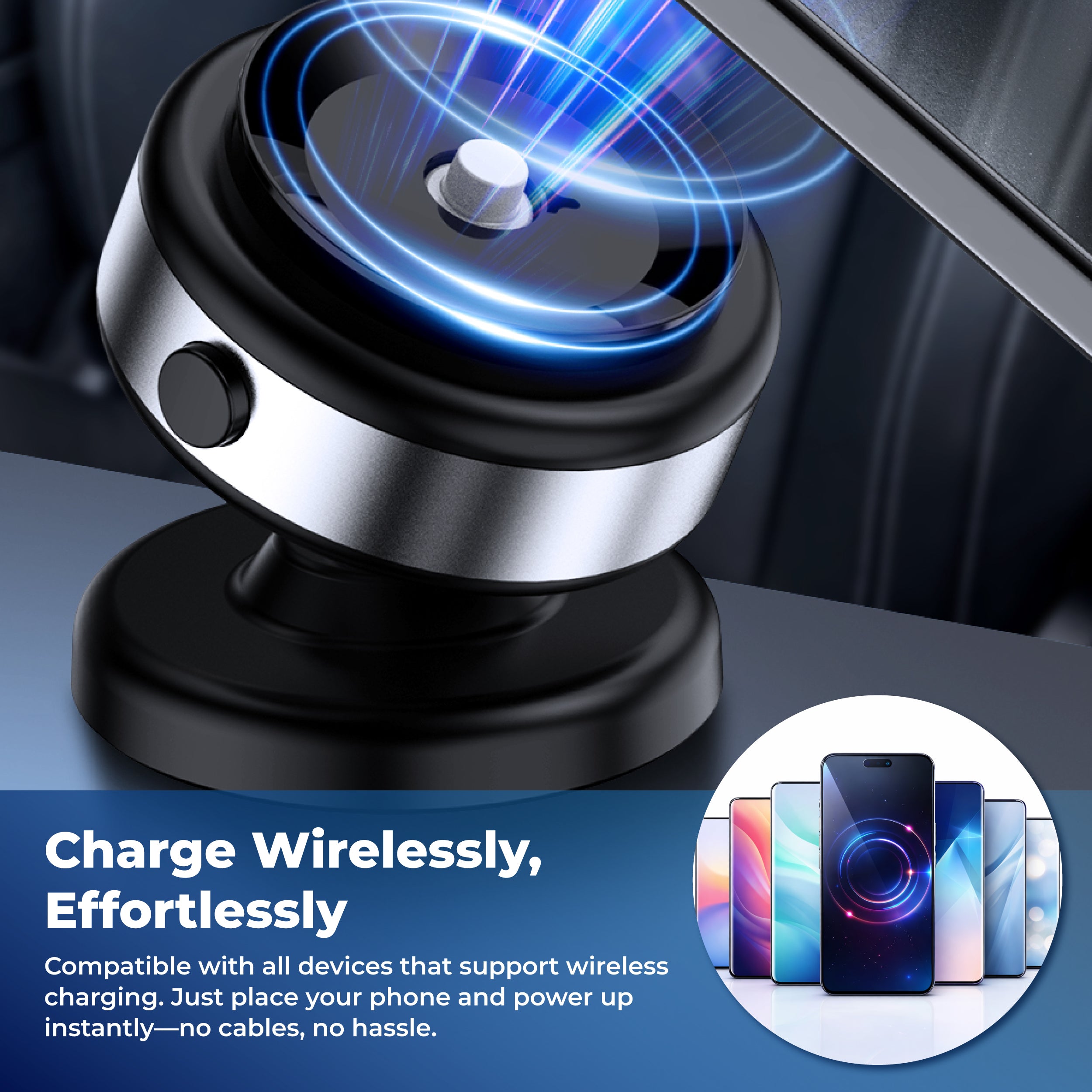 Peachz Magnetic Wireless Car Phone Mount with Electric Suction