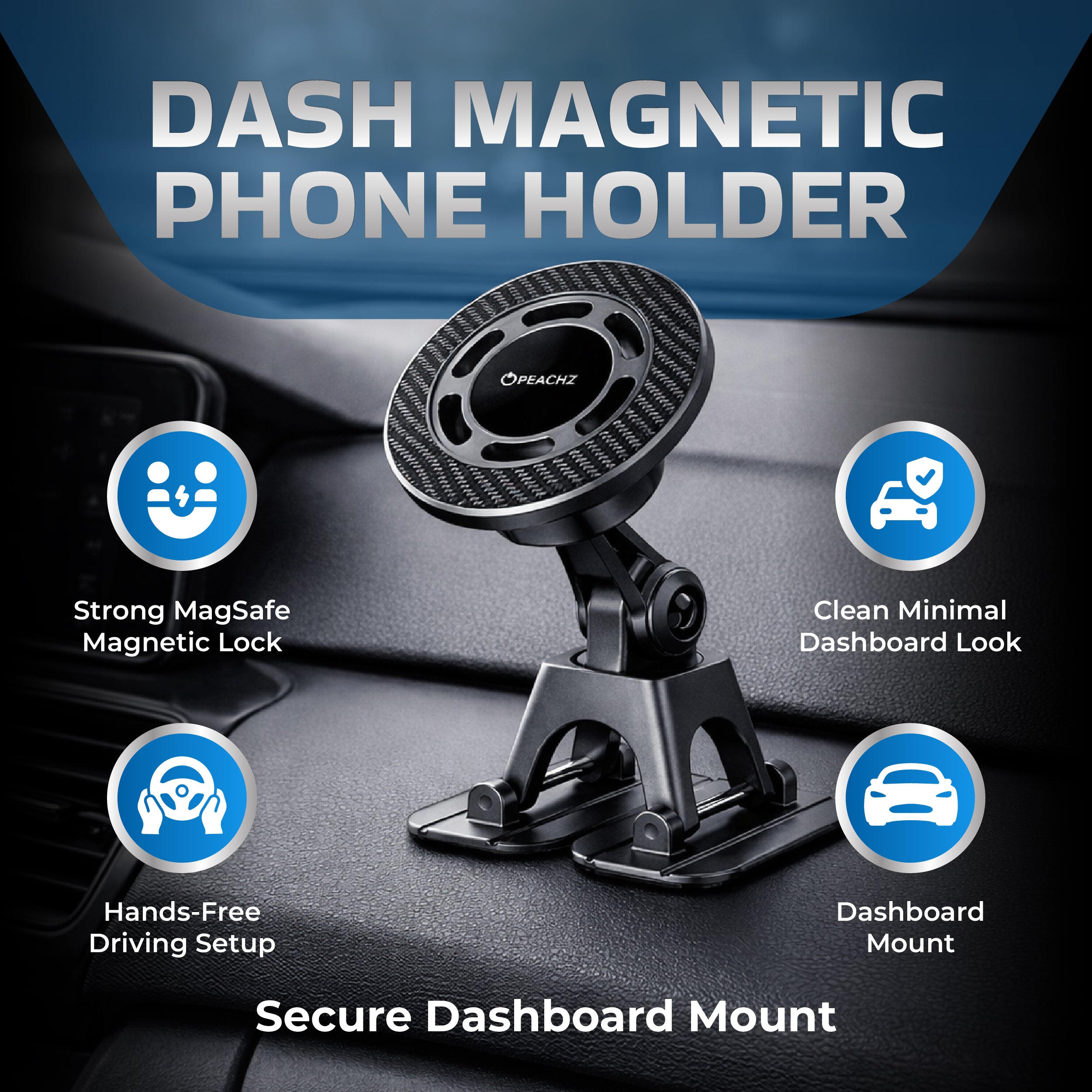 Peachz MagSafe Dashboard Magnetic Car Phone Holder Flexible
