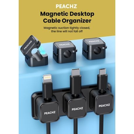 Peachz 6-Pack Magnetic Cable Clips Wire Clip - Adjustable Cord Organizer