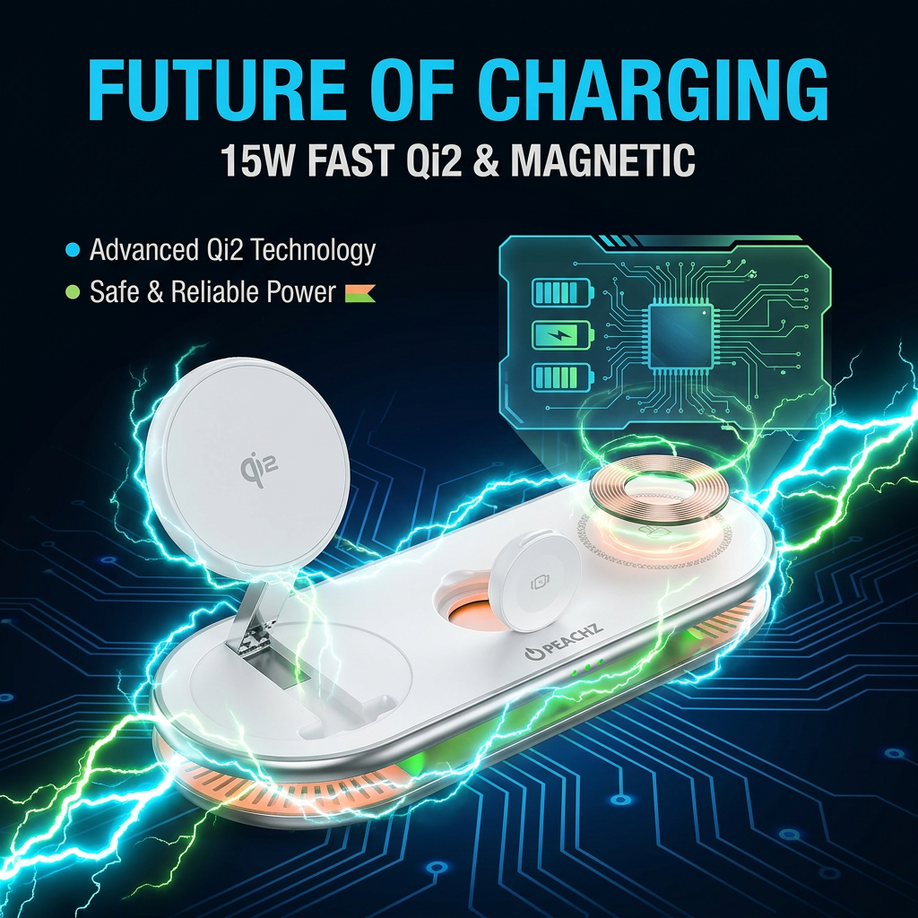 PEACHZ Qi2 3-in-1 Magnetic Wireless Charging Stand-15W Fast Charging
