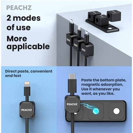 Peachz 6-Pack Magnetic Cable Clips Wire Clip - Adjustable Cord Organizer
