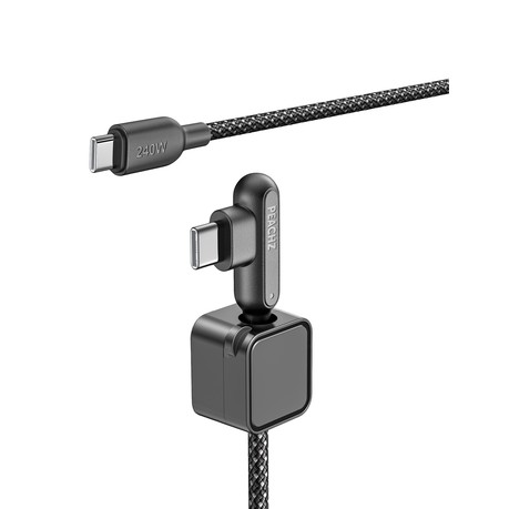 PEACHZ 240W USB-C to USB-C Right Angle Fast Charge 2 Pack with Magnetic Cable Clips 2 Meter