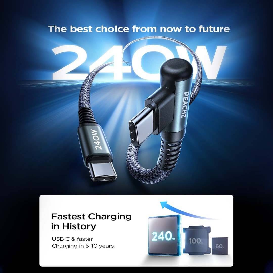 PEACHZ 240W Fast Charging USB-C to USB-C Nylon Braided Cable 1M