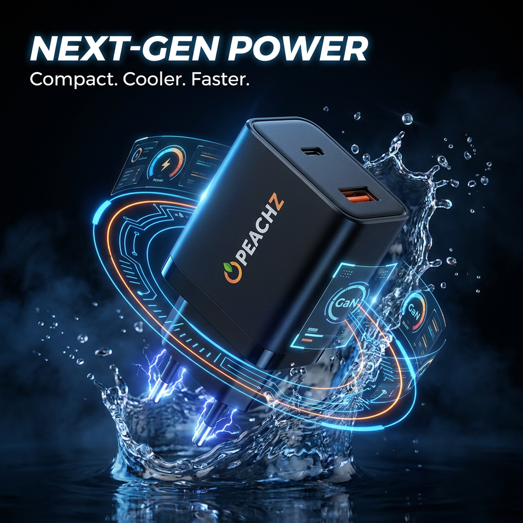 PEACHZ 65W Mini GaN USB-C PD Charger Compatible with iPhone & Samsung