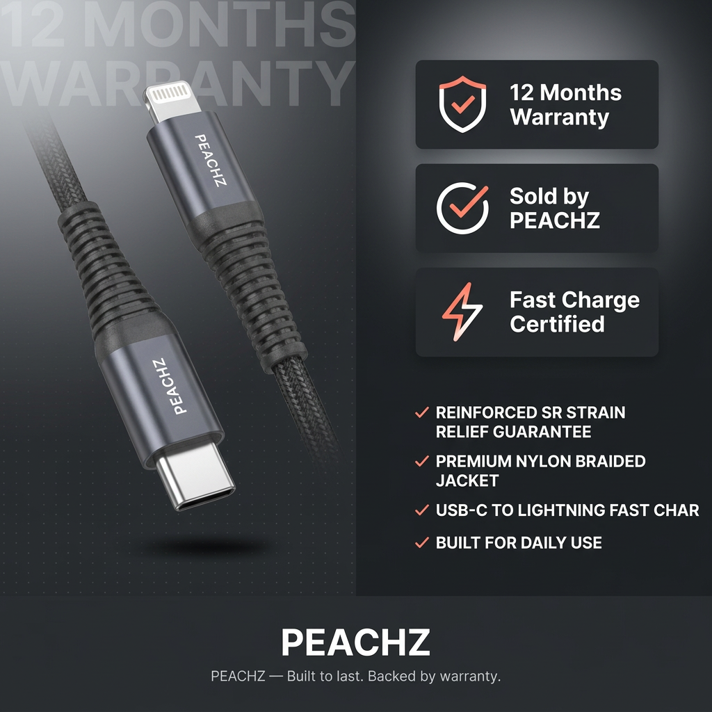 PEACHZ MFi-Certified Lightning to USB-C Nylon Braided Cable 3M