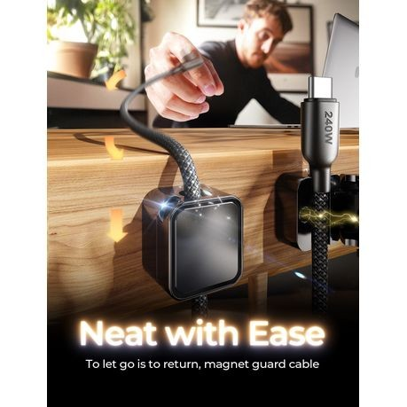 PEACHZ 240W USB-C to USB-C Right Angle Fast Charge 2 Pack with Magnetic Cable Clips 2 Meter