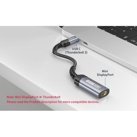 Peachz USB-C to Mini DisplayPort Adapter 4K@60Hz - Grey | MacBook Dell
