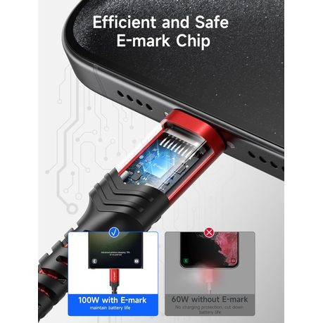 PEACHZ 100W USB-C to USB-C Carplay Cable 5A Fast Charging Cord 1 Pack - 2 Meters