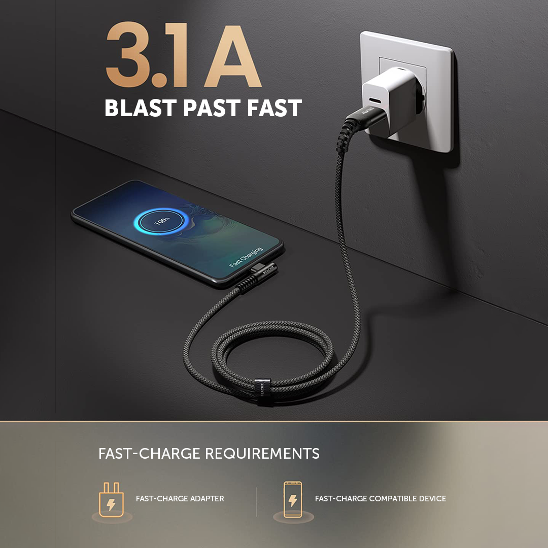 PEACHZ USB-C To USB-A USB 2.0 Elbow Nylon Braided Cable 2M