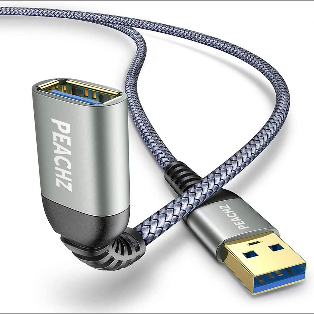 PEACHZ USB-A Male to USB-A Female USB 3.0 Nylon Braided Extension Cable 2M