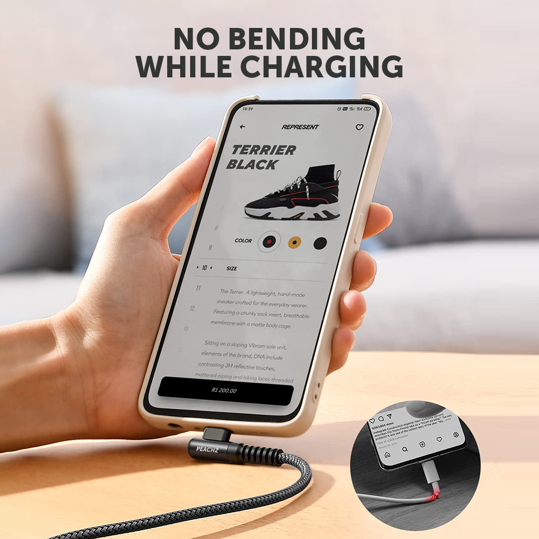 PEACHZ USB-C To USB-A USB 2.0 Elbow Nylon Braided Cable 2M