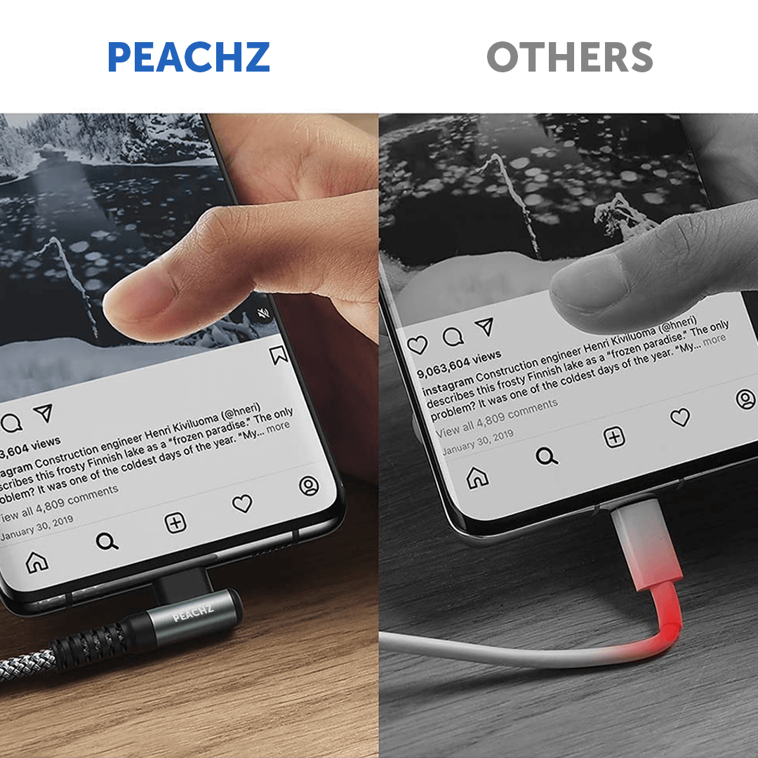 PEACHZ 100W Fast Charging USB-C to USB-C Elbow Nylon Braided Cable 2M