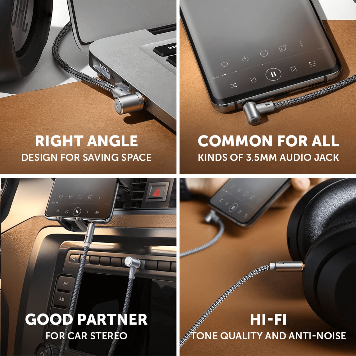 PEACHZ 3.5mm Right-Angled Aux Cable 2.5M