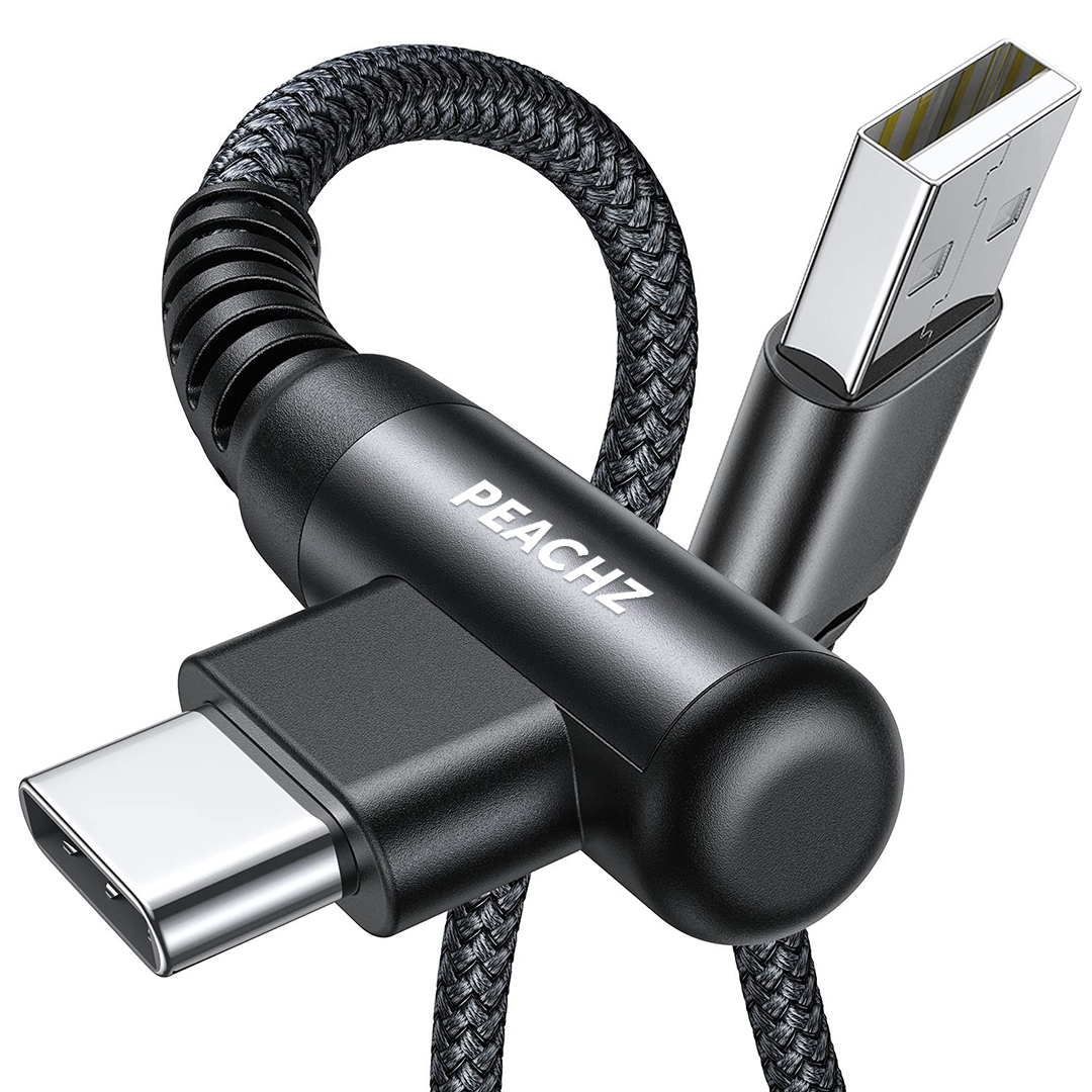 PEACHZ USB-C To USB-A USB 2.0 Elbow Nylon Braided Cable 2M