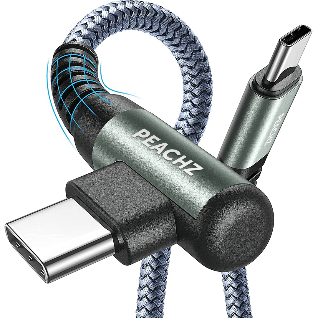 PEACHZ 100W Fast Charging USB-C to USB-C Elbow Nylon Braided Cable 2M