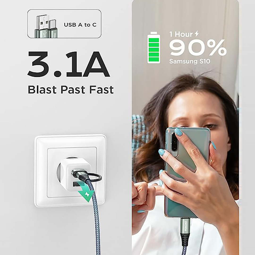 PEACHZ USB-C To USB-C/A Nylon Braided Cable 3M