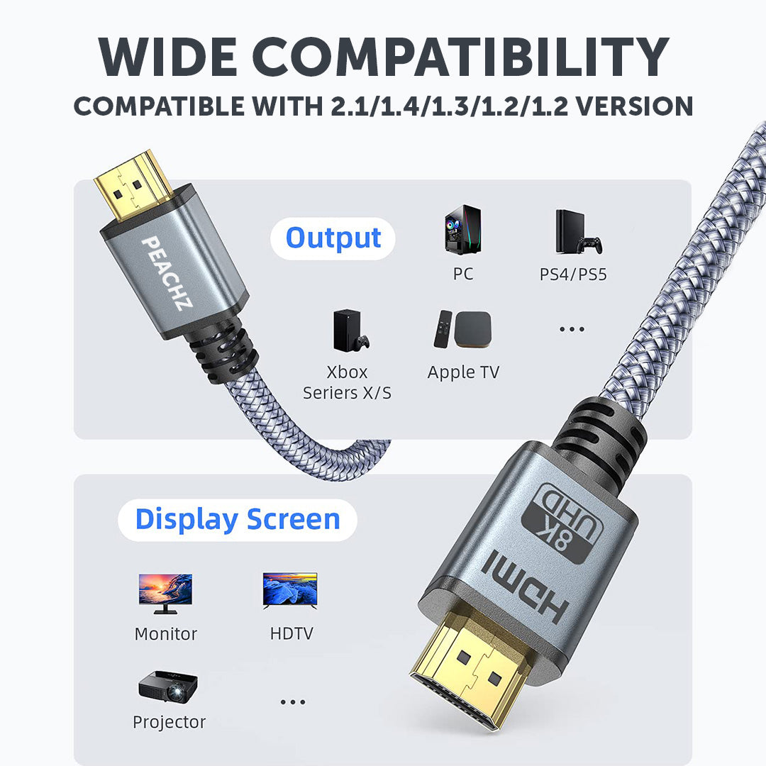 PEACHZ Ultra High Speed 8K HDMI Braided Cable 2M